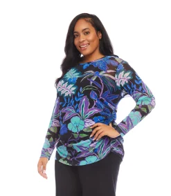 Plus Size Side-Shirred Mesh Top