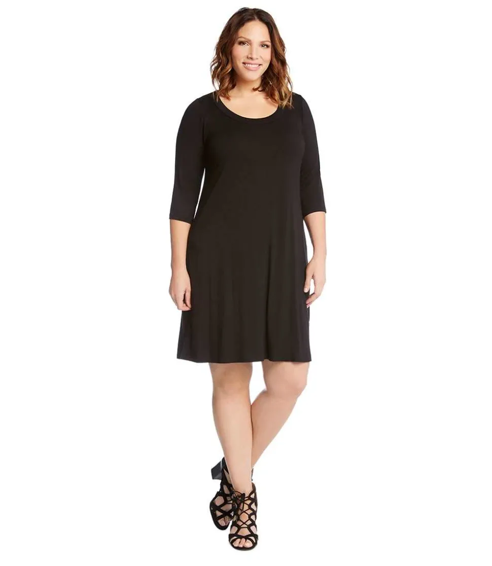 Plus Size Three Quarter Sleeve A-Line Dress