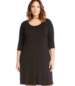 Plus Size Three Quarter Sleeve A-Line Dress