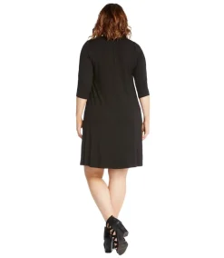 Plus Size Three Quarter Sleeve A-Line Dress