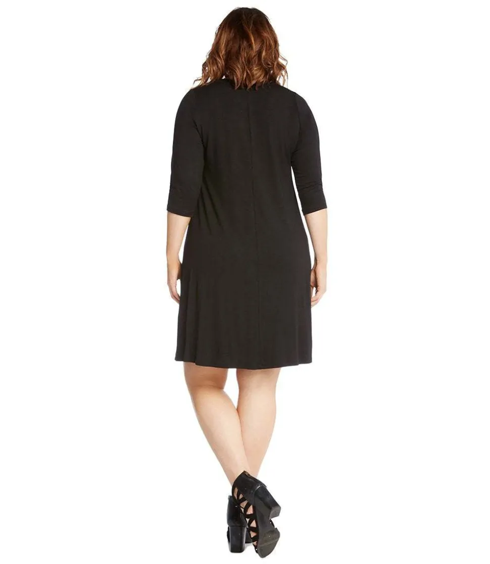 Plus Size Three Quarter Sleeve A-Line Dress