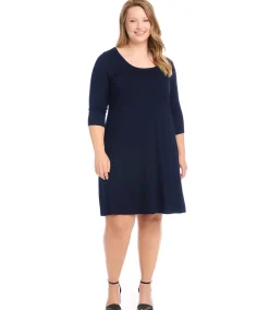Plus Size Three Quarter Sleeve A-Line Dress