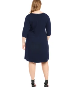 Plus Size Three Quarter Sleeve A-Line Dress