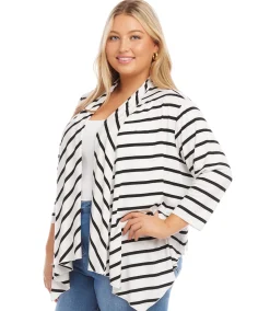 Plus Size Three Quarter Sleeve Drape Front Cardigan