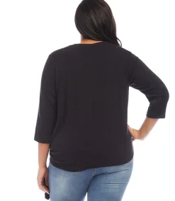 Plus Size Three Quarter Sleeve Side-Tie Top