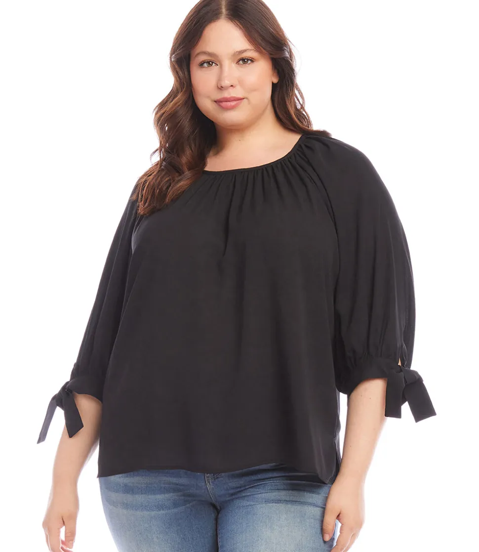 Plus Size Tie Sleeve Peasant Top