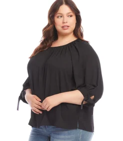 Plus Size Tie Sleeve Peasant Top