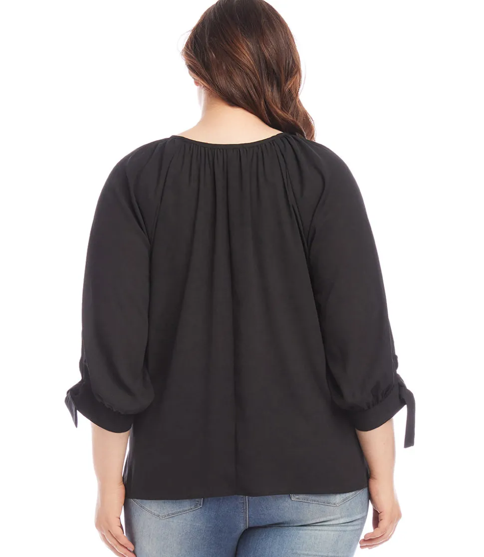 Plus Size Tie Sleeve Peasant Top
