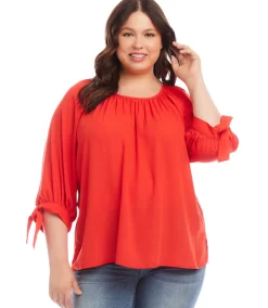 Plus Size Tie Sleeve Peasant Top