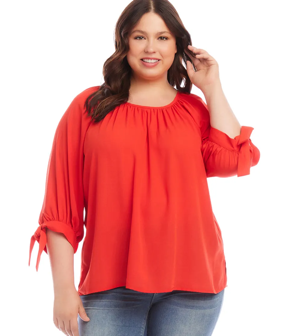 Plus Size Tie Sleeve Peasant Top