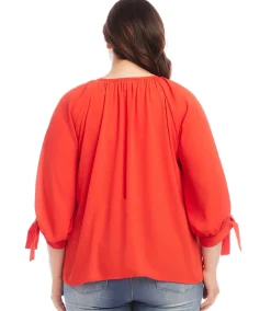 Plus Size Tie Sleeve Peasant Top