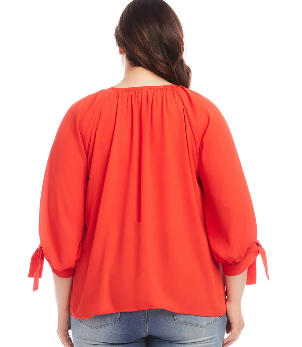 Plus Size Tie Sleeve Peasant Top