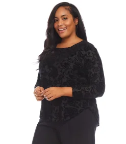 Plus Size Velvet Burnout Shirttail Top