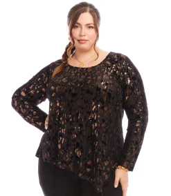 Plus Size Velvet Burnout Asymmetric Top