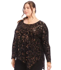 Plus Size Velvet Burnout Asymmetric Top