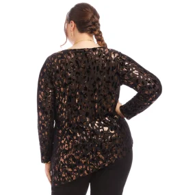 Plus Size Velvet Burnout Asymmetric Top