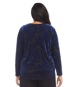 Plus Size Velvet Burnout Shirttail Top