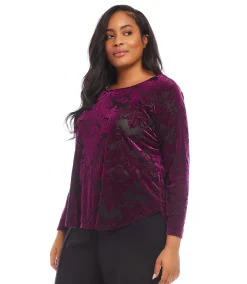 Plus Size Velvet Burnout Shirttail Top