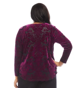 Plus Size Velvet Burnout Shirttail Top