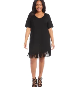 Plus Size V-Neck Fringe Dress