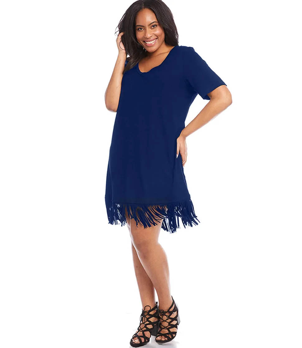 Plus Size V-Neck Fringe Dress