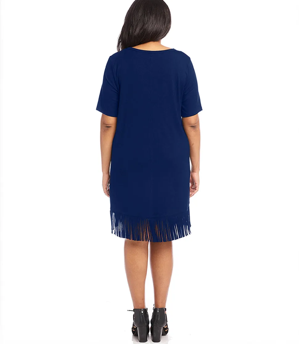 Plus Size V-Neck Fringe Dress