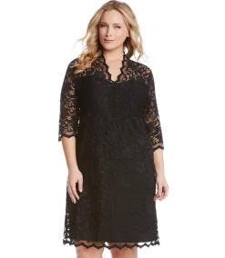 Plus Size V-Neck Scallop Lace Dress