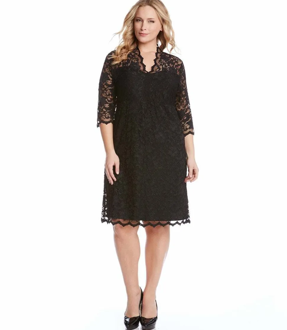 Plus Size V-Neck Scallop Lace Dress