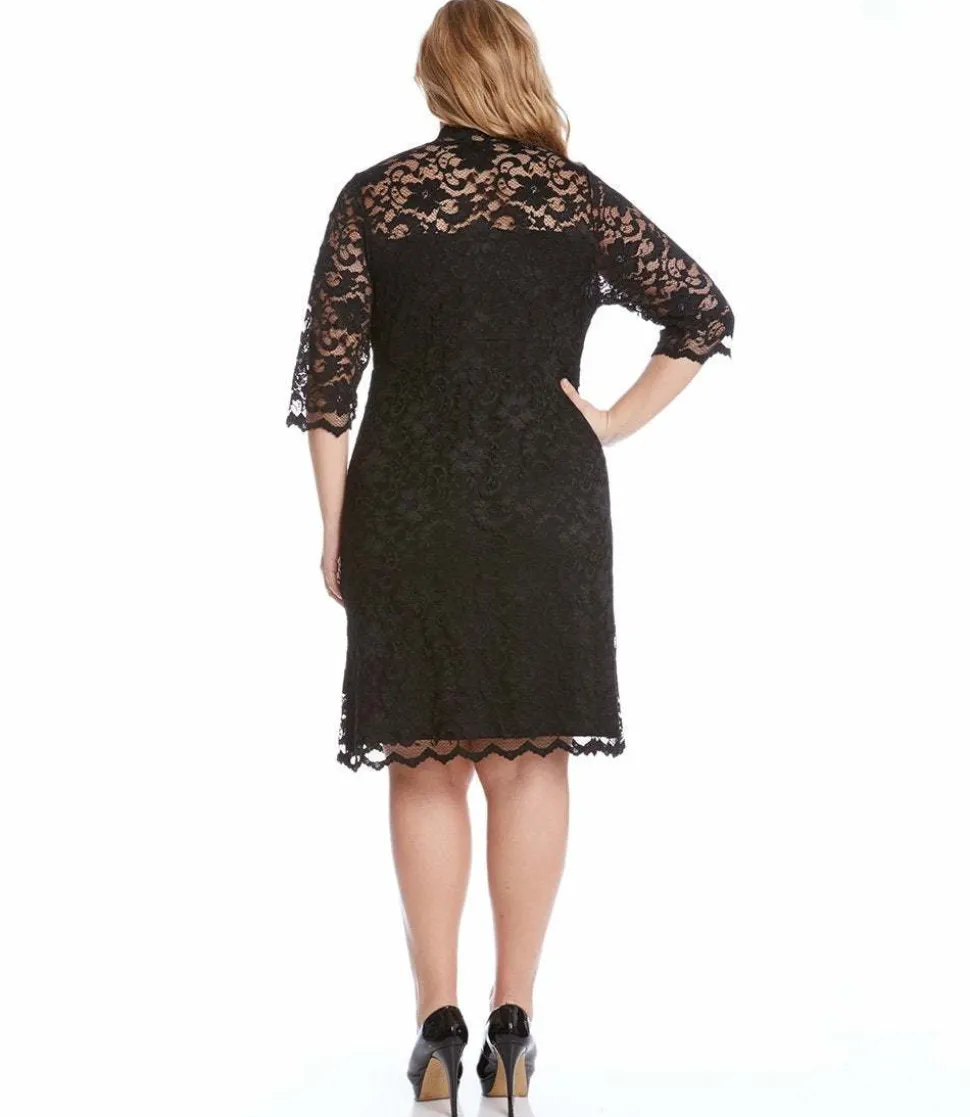 Plus Size V-Neck Scallop Lace Dress