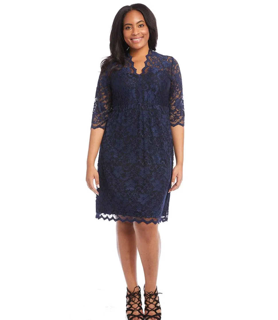 Plus Size V-Neck Scallop Lace Dress