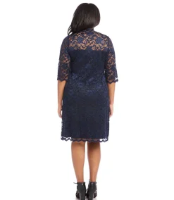 Plus Size V-Neck Scallop Lace Dress