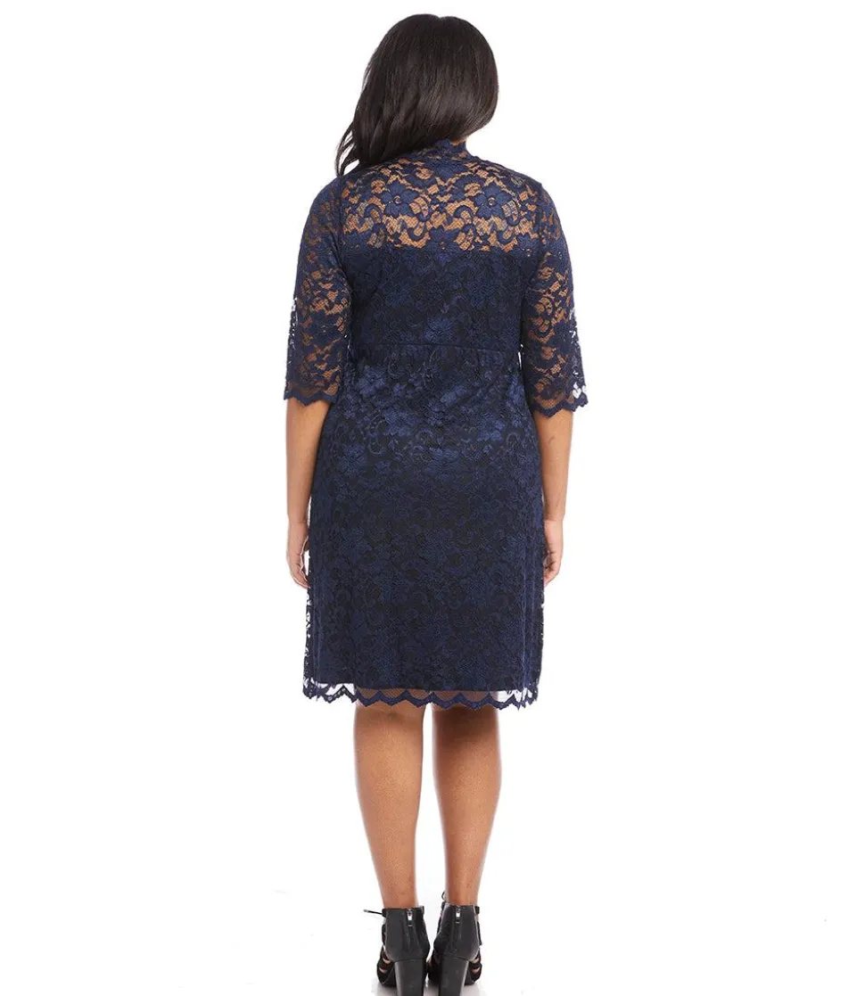 Plus Size V-Neck Scallop Lace Dress