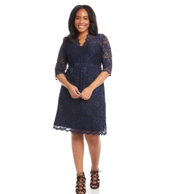 Plus Size V-Neck Scallop Lace Dress