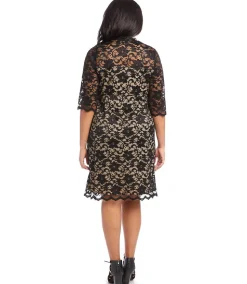 Plus Size V-Neck Scallop Lace Dress