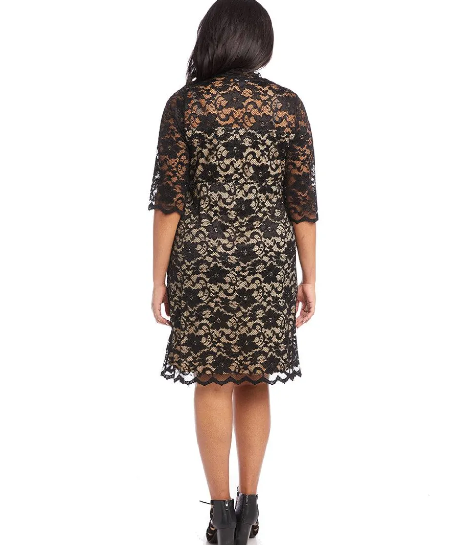 Plus Size V-Neck Scallop Lace Dress