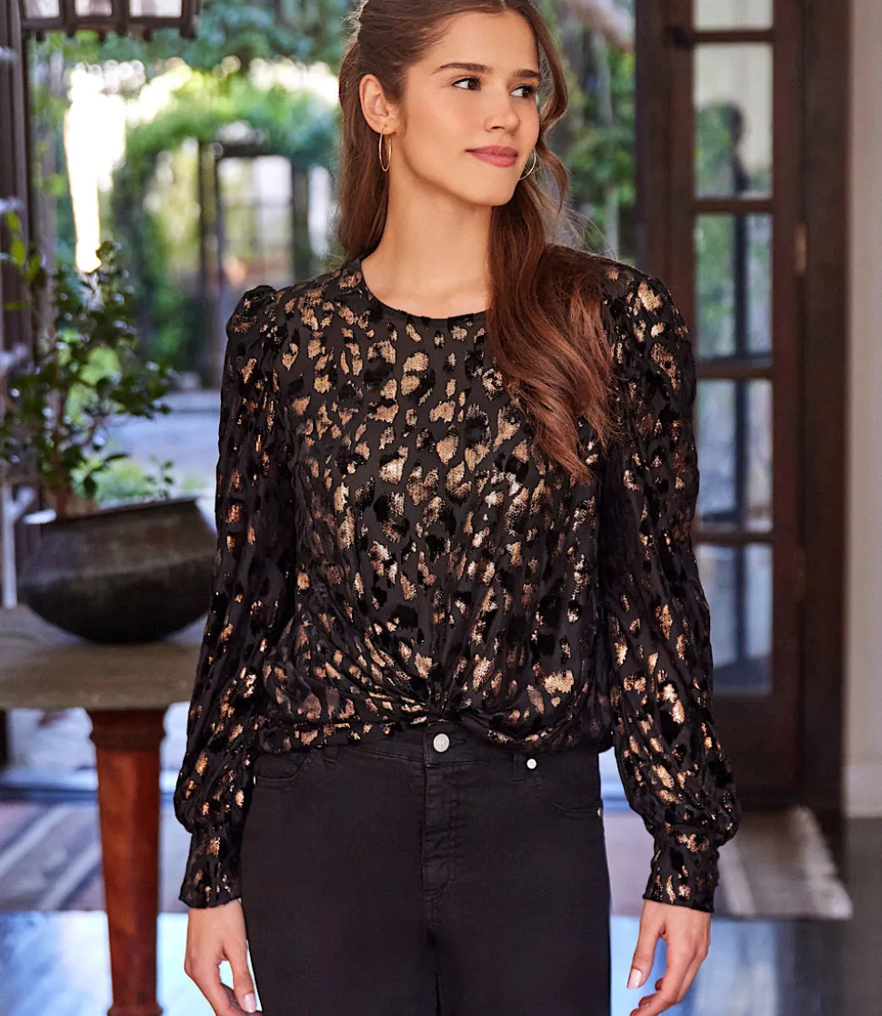 Puff Sleeve Velvet Burnout Top