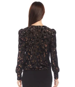 Puff Sleeve Velvet Burnout Top