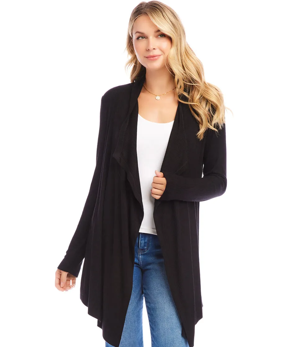 Ribbed Drape Front Cardigan