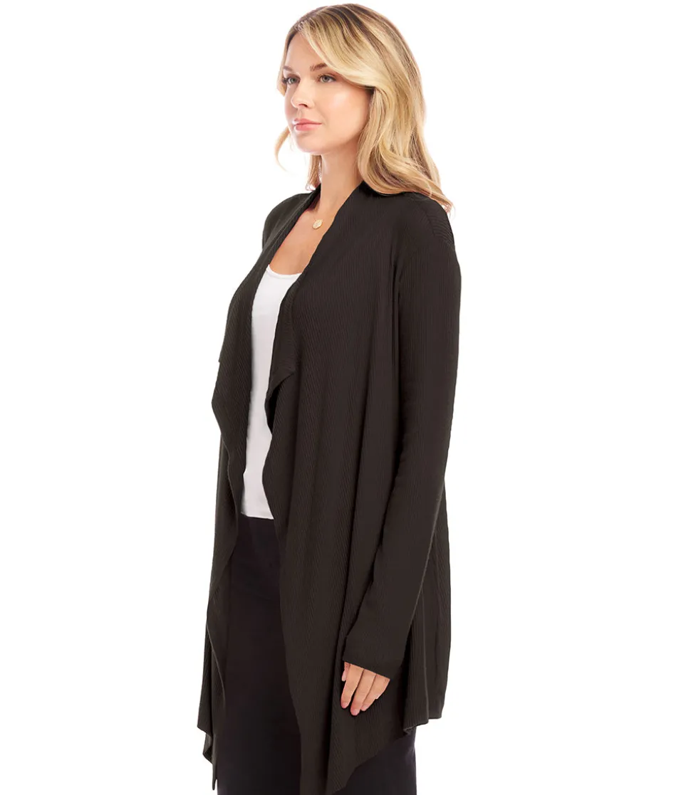 Ribbed Drape Front Cardigan