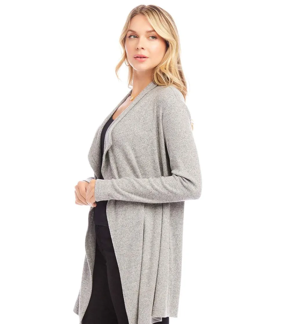 Ribbed Drape Front Cardigan