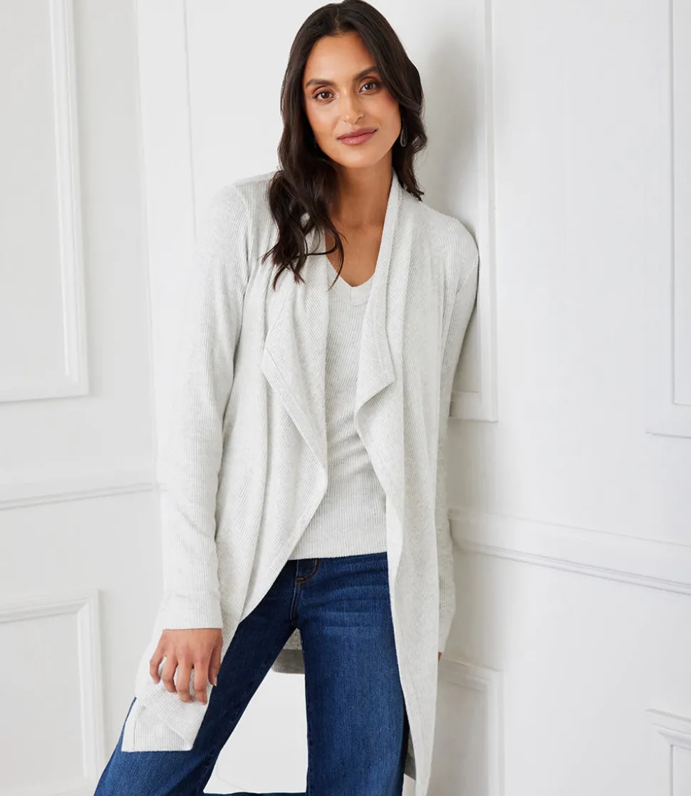Ribbed Drape Front Cardigan
