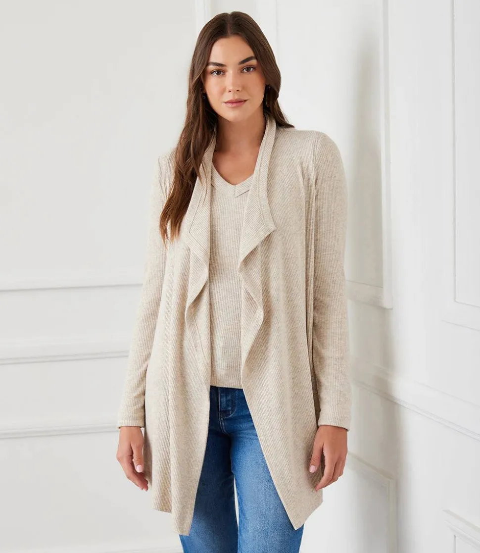Ribbed Drape Front Cardigan