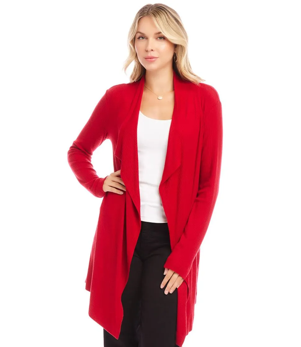 Ribbed Drape Front Cardigan