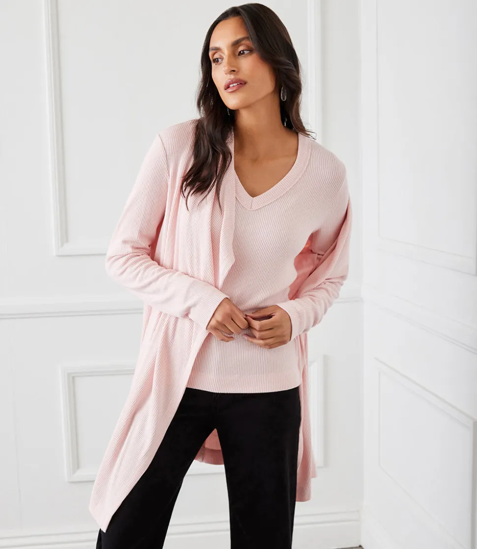 Ribbed Drape Front Cardigan
