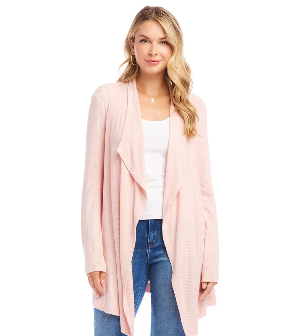 Ribbed Drape Front Cardigan
