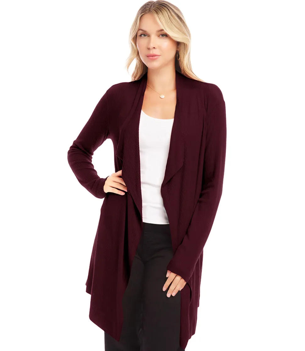 Ribbed Drape Front Cardigan