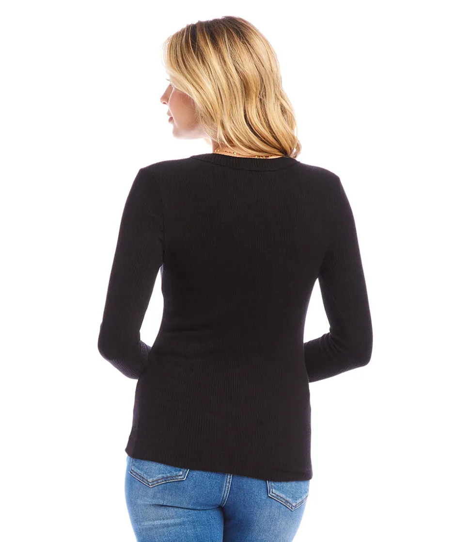 Ribbed Long Sleeve V-neck Top