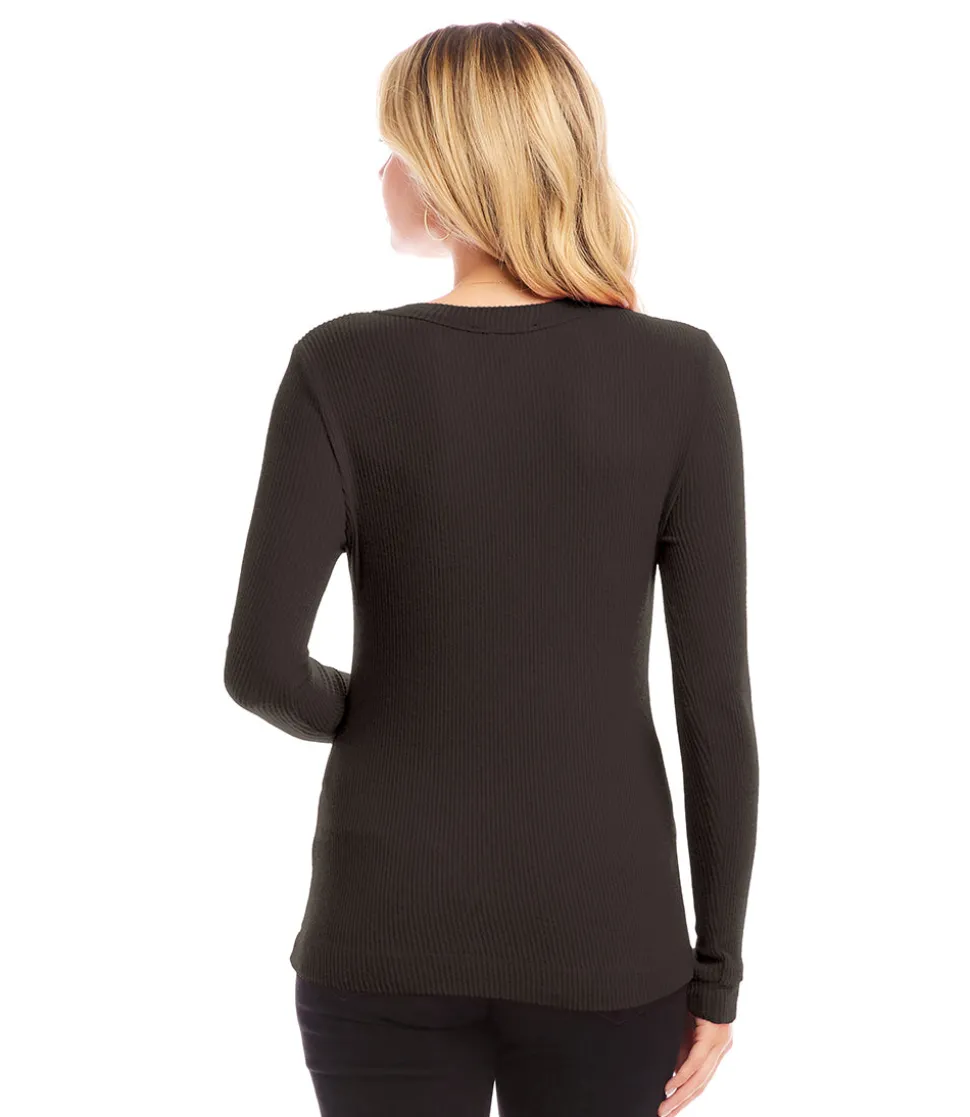 Ribbed Long Sleeve V-neck Top