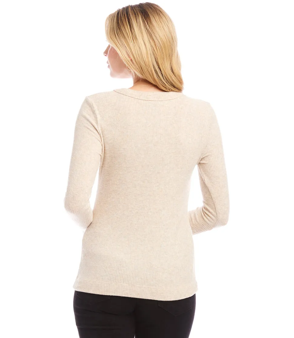 Ribbed Long Sleeve V-neck Top