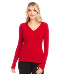 Ribbed Long Sleeve V-neck Top
